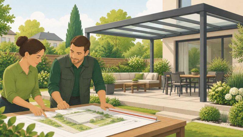 Planung einer Terrassenüberdachung mit Blick auf Baugenehmigung und Grundstücksgrenze